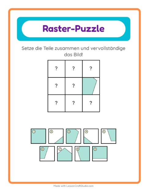 Vorschau: Gitter-Zuordnung-Arbeitsblatt mit Formen für Kindergarten