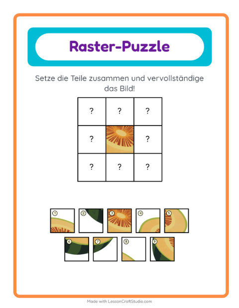 Vorschau: Gitter-Zuordnung-Arbeitsblatt mit Frühstück für Kindergarten