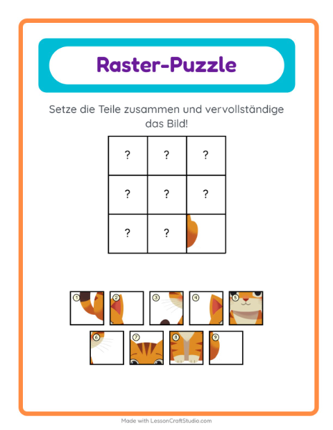 Vorschau: Gitter-Zuordnung-Arbeitsblatt mit Haustiere für Kindergarten