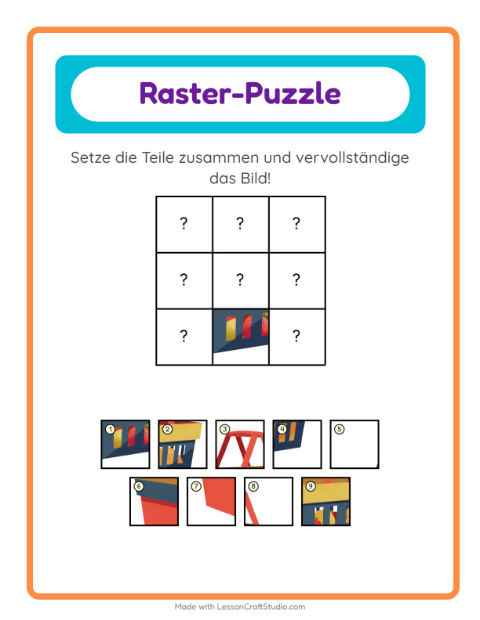 Vorschau: Gitter-Zuordnung-Arbeitsblatt mit Im Supermarkt für Kindergarten