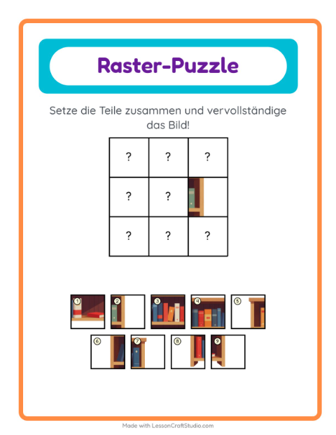 Vorschau: Gitter-Zuordnung-Arbeitsblatt mit Möbel für Kindergarten