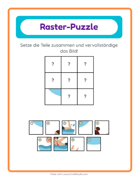 Vorschau: Gitter-Zuordnung-Arbeitsblatt mit Sommer für Kindergarten