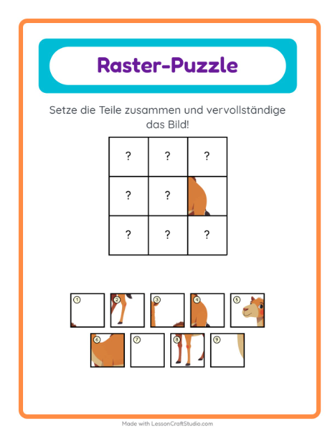Bildgitter mit Kühen, Schafen und Hühnern – Arbeitsblatt für die Vorschule — 2