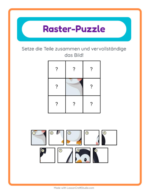 Vorschau: Gitter-Zuordnung-Arbeitsblatt mit Vögel für Kindergarten