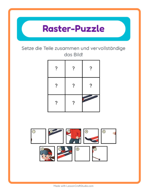 Vorschau: Gitter-Zuordnung-Arbeitsblatt mit Winter für Kindergarten