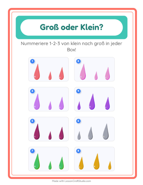 Vorschau: Groß oder klein-Arbeitsblatt mit Farben für Vorschule