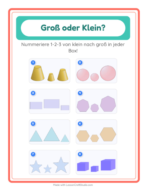 Vorschau: Groß oder klein-Arbeitsblatt mit Formen für Vorschule