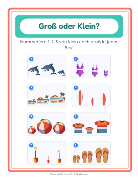 Vorschau: Groß oder klein-Arbeitsblatt mit Sommer für Vorschule