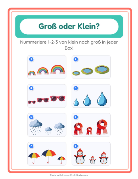 Vorschau: Groß oder klein-Arbeitsblatt mit Wetter für Vorschule