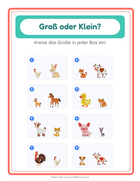 Groß oder klein – Bauernhoftiere