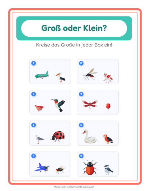 Vorschau: Groß oder klein-Arbeitsblatt mit Dinge die fliegen für Vorschule