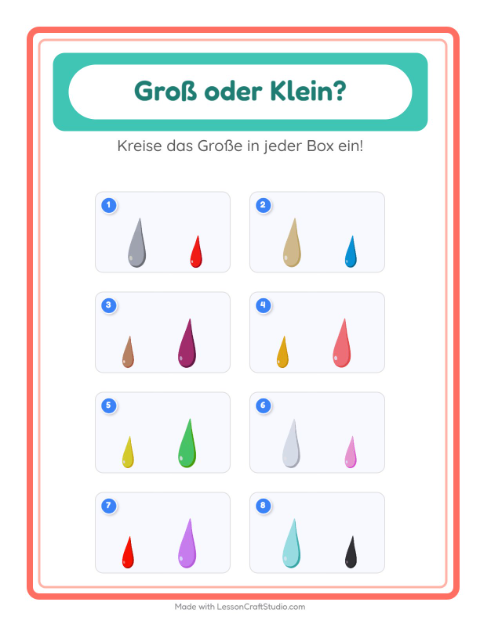 Vorschau: Groß oder klein-Arbeitsblatt mit Farben für Vorschule