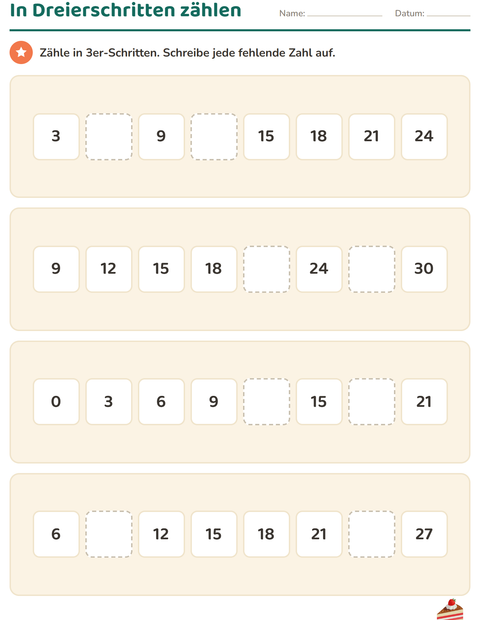 Vorschau: Hundertertafel-Arbeitsblatt mit Bäckerei für 2. Klasse