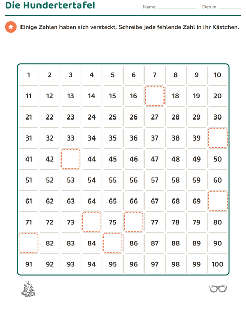 Vorschau: Hundertertafel-Arbeitsblatt mit Reisen und Urlaub SW für 1. Klasse