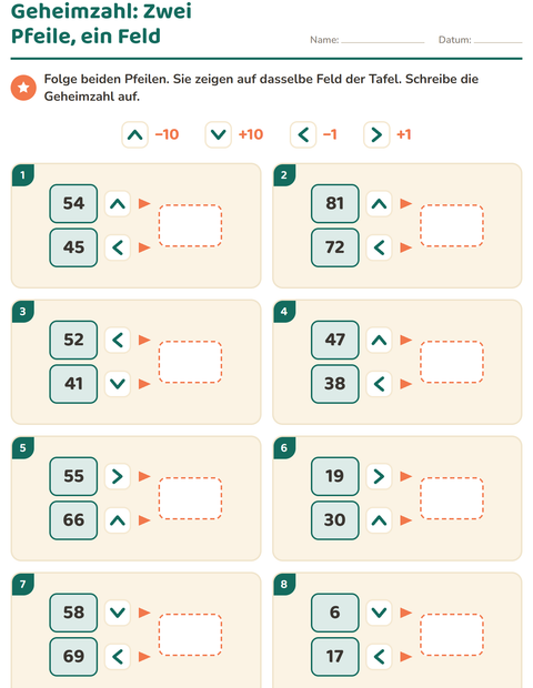 Vorschau: Hundertertafel-Puzzle-Arbeitsblatt für 2. Klasse