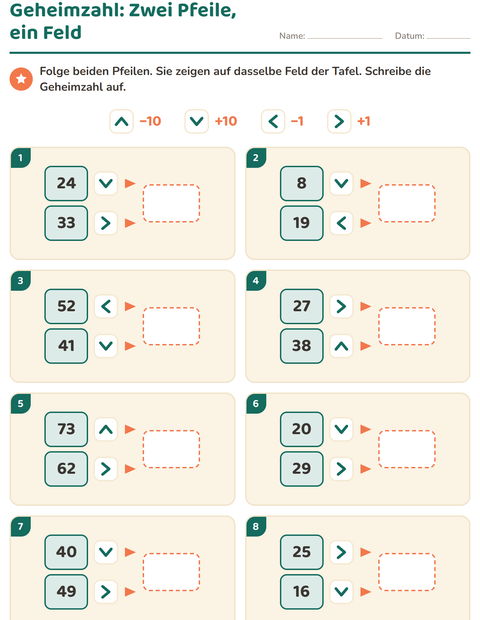 Vorschau: Hundertertafel-Puzzle-Arbeitsblatt für 2. Klasse