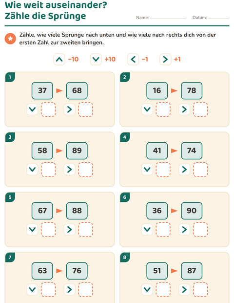 Vorschau: Hundertertafel-Puzzle-Arbeitsblatt für 2. Klasse