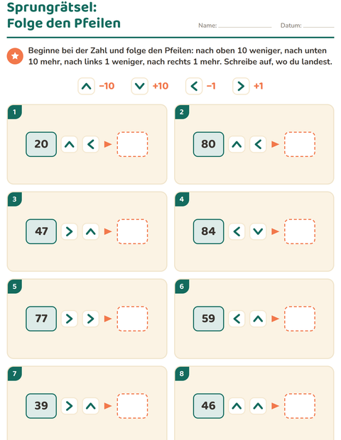 Vorschau: Hundertertafel-Puzzle-Arbeitsblatt für 2. Klasse