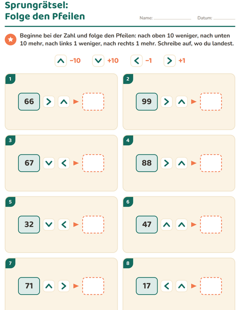 Vorschau: Hundertertafel-Puzzle-Arbeitsblatt für 2. Klasse
