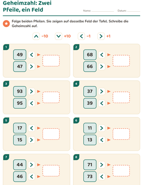 Vorschau: Hundertertafel-Puzzle-Arbeitsblatt für 2. Klasse