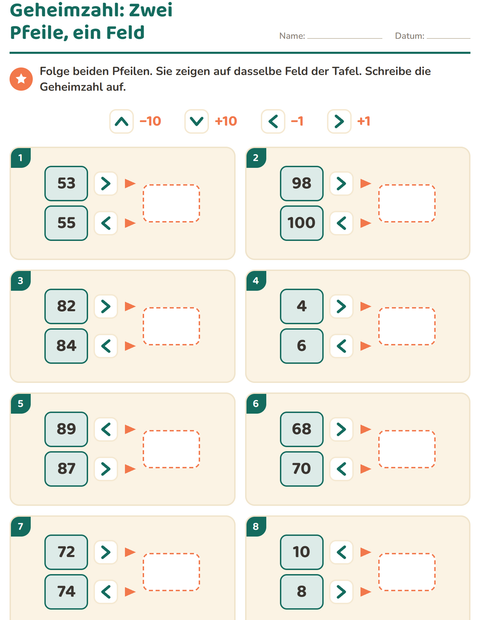 Vorschau: Hundertertafel-Puzzle-Arbeitsblatt für 2. Klasse