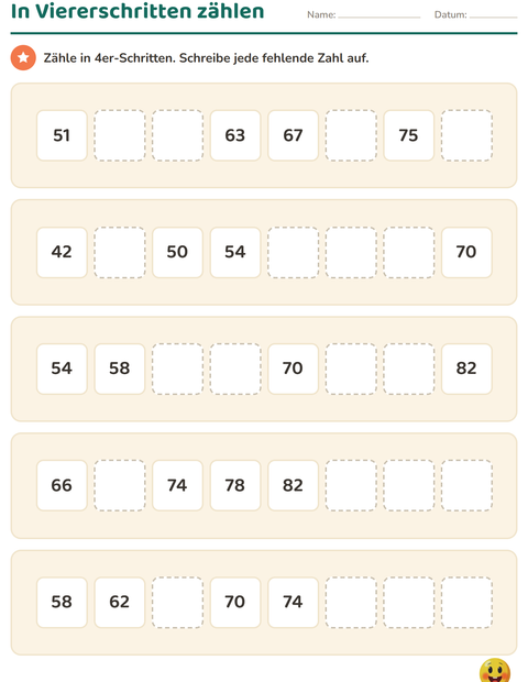 Vorschau: Hundertertafel-Arbeitsblatt mit Emotionen für 2. Klasse