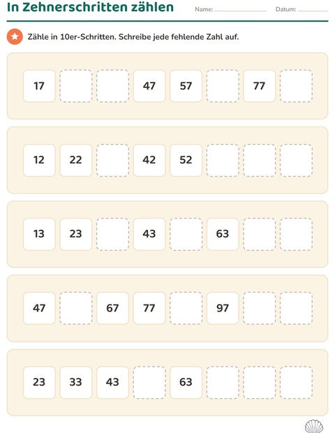 Vorschau: Hundertertafel-Arbeitsblatt mit Strand SW 2 für 1. Klasse