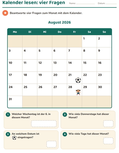 Kalender lesen mit vier Fragen – der erste Blick auf den Monat