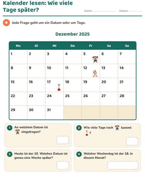 Wie viele Tage später? – mit dem Kalender Daten ausrechnen