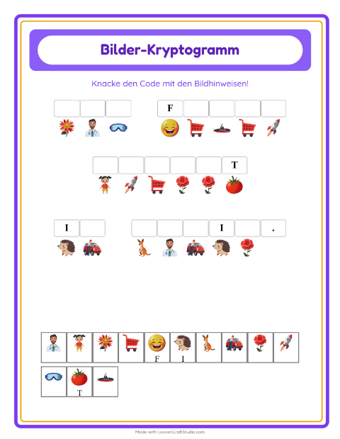 Vorschau: Kryptogramm-Arbeitsblatt für Kindergarten