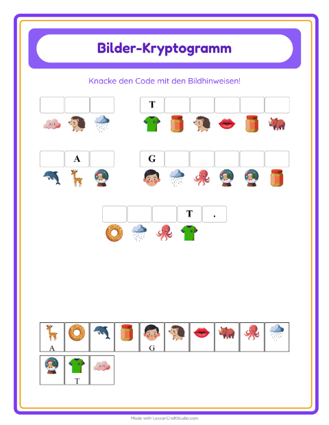 Vorschau: Kryptogramm-Arbeitsblatt für Kindergarten