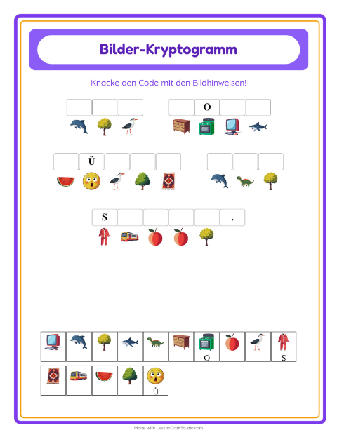 Vorschau: Kryptogramm-Arbeitsblatt für Kindergarten