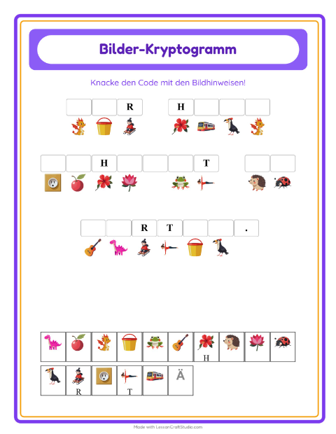 Vorschau: Kryptogramm-Arbeitsblatt für Kindergarten