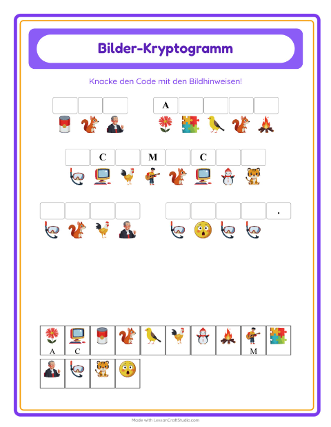 Vorschau: Kryptogramm-Arbeitsblatt für Kindergarten