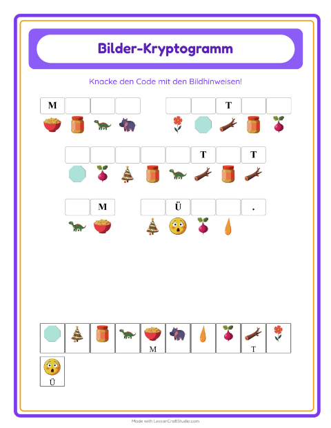 Vorschau: Kryptogramm-Arbeitsblatt für Kindergarten