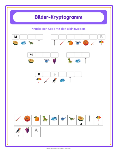 Vorschau: Kryptogramm-Arbeitsblatt für Kindergarten