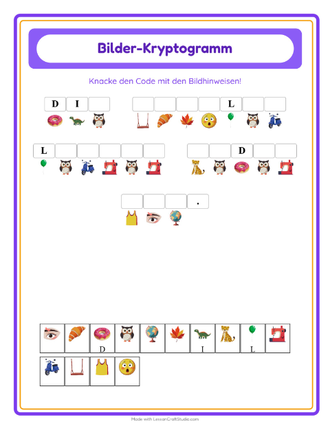 Vorschau: Kryptogramm-Arbeitsblatt für Kindergarten