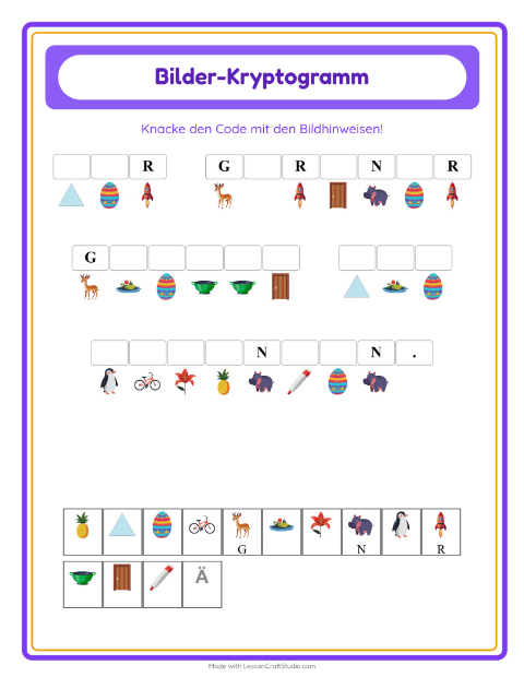 Vorschau: Kryptogramm-Arbeitsblatt für Kindergarten