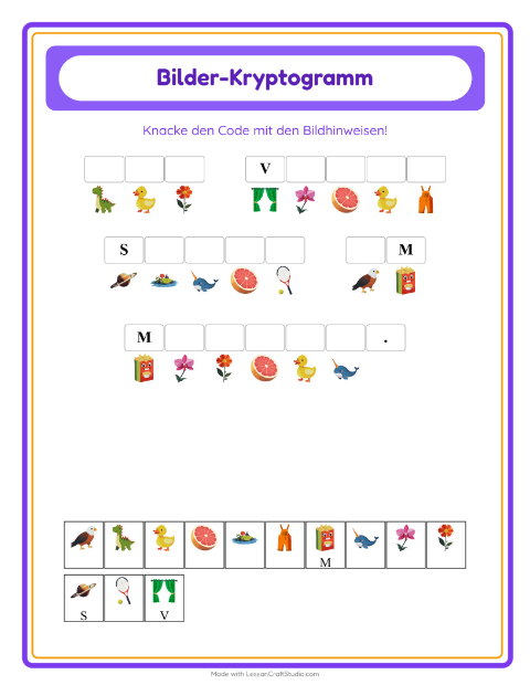 Vorschau: Kryptogramm-Arbeitsblatt für Kindergarten
