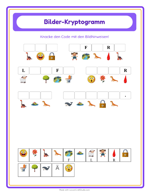 Vorschau: Kryptogramm-Arbeitsblatt für Kindergarten
