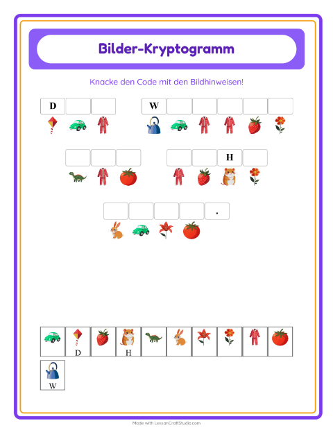 Vorschau: Kryptogramm-Arbeitsblatt für Kindergarten