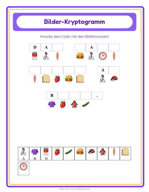 Vorschau: Kryptogramm-Arbeitsblatt für Kindergarten