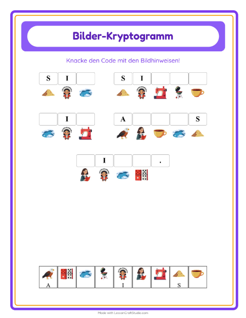 Vorschau: Kryptogramm-Arbeitsblatt für Kindergarten