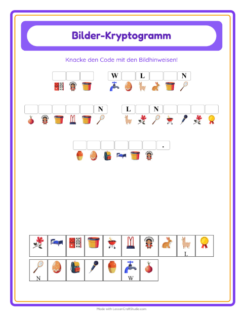 Vorschau: Kryptogramm-Arbeitsblatt für Kindergarten