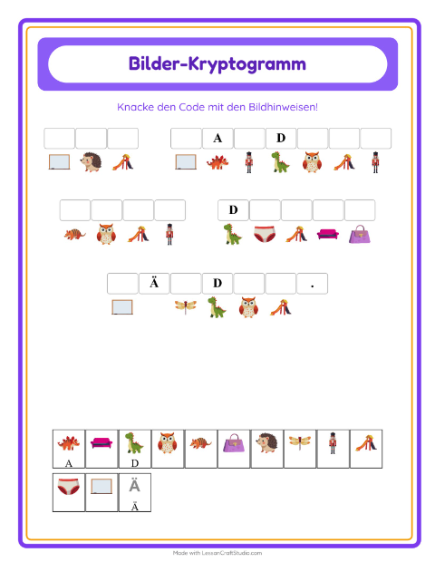 Vorschau: Kryptogramm-Arbeitsblatt für Kindergarten