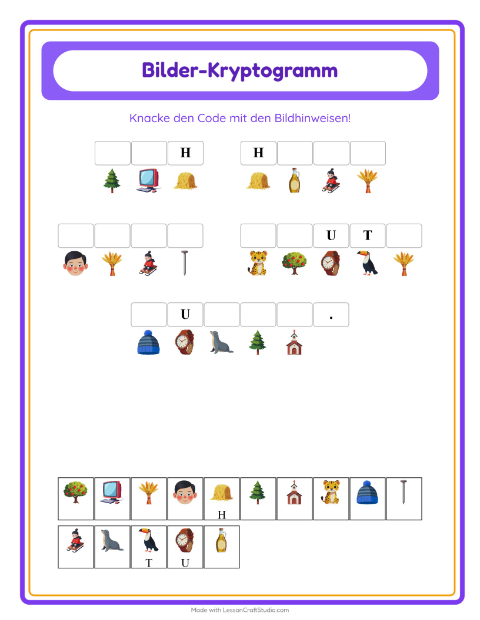 Vorschau: Kryptogramm-Arbeitsblatt für Kindergarten