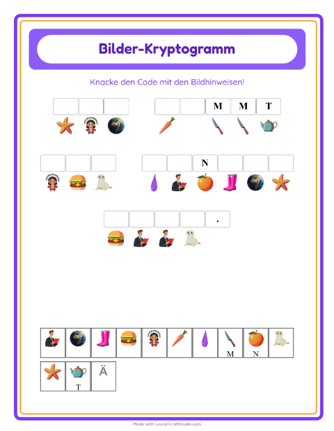Vorschau: Kryptogramm-Arbeitsblatt für Kindergarten