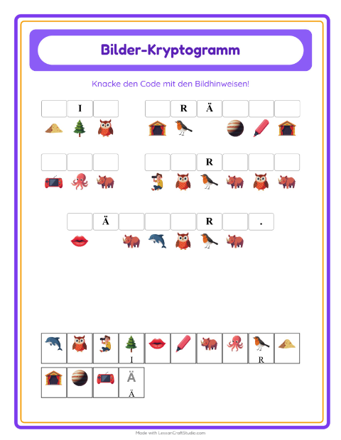 Vorschau: Kryptogramm-Arbeitsblatt für Kindergarten