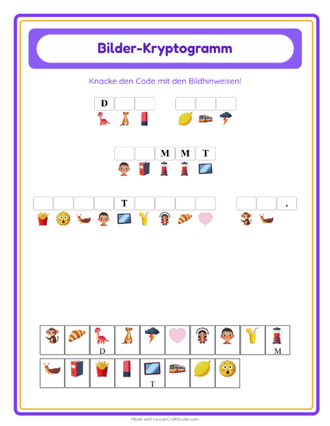 Vorschau: Kryptogramm-Arbeitsblatt für Kindergarten