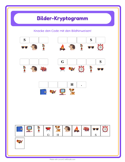 Vorschau: Kryptogramm-Arbeitsblatt für Kindergarten